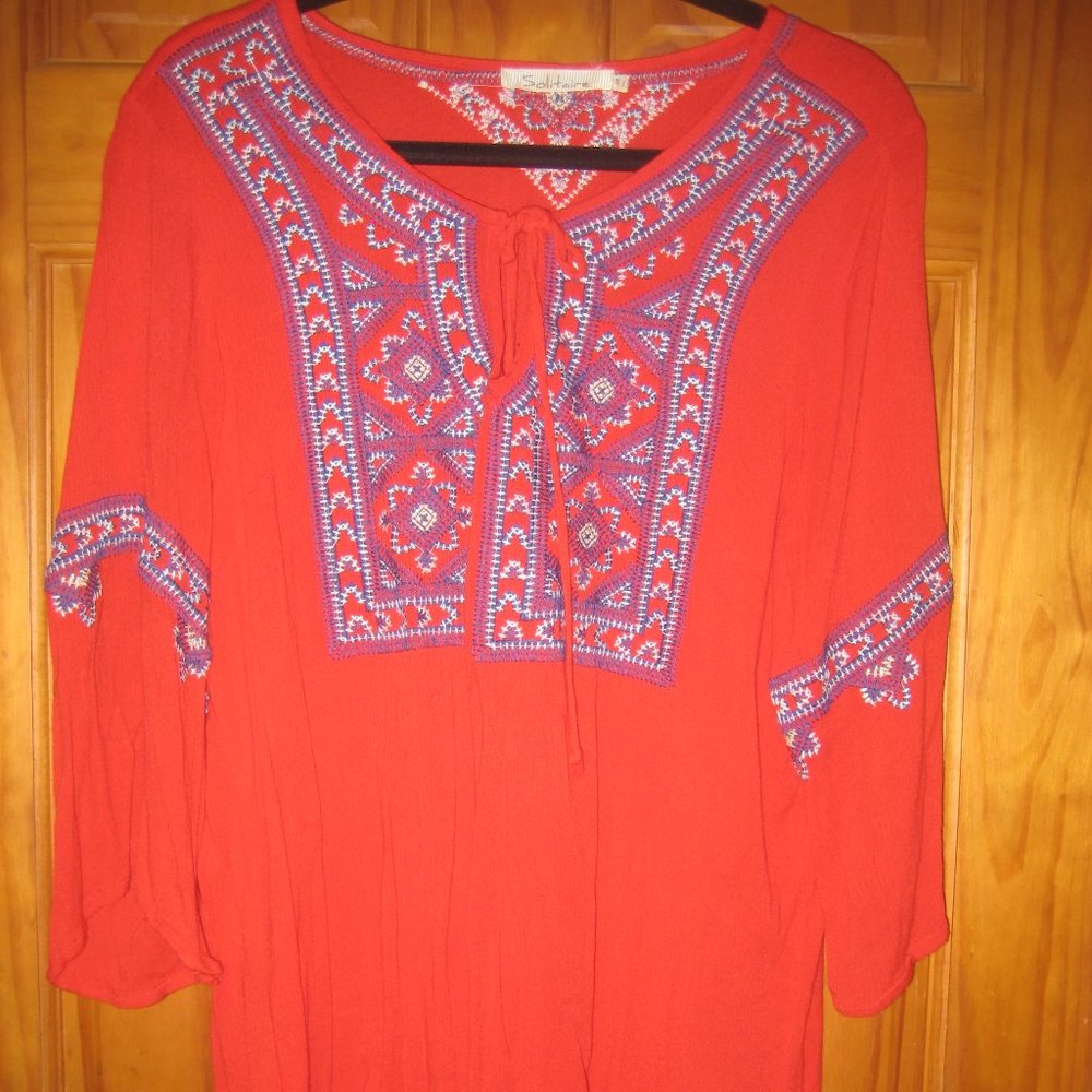 SOLITAIRE RED  PEASANT TOP M/L